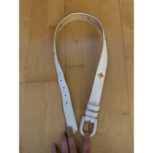 VTG Emmanuel White Leather Gold Stud Belt Small